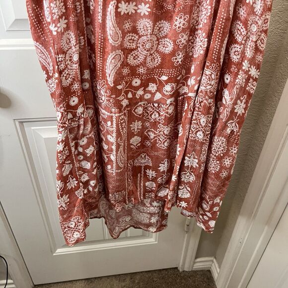 Ces Femme Red Rust White Floral Paisley Boho Strappy Tiered Dress Womens Size S - Picture 10 of 11